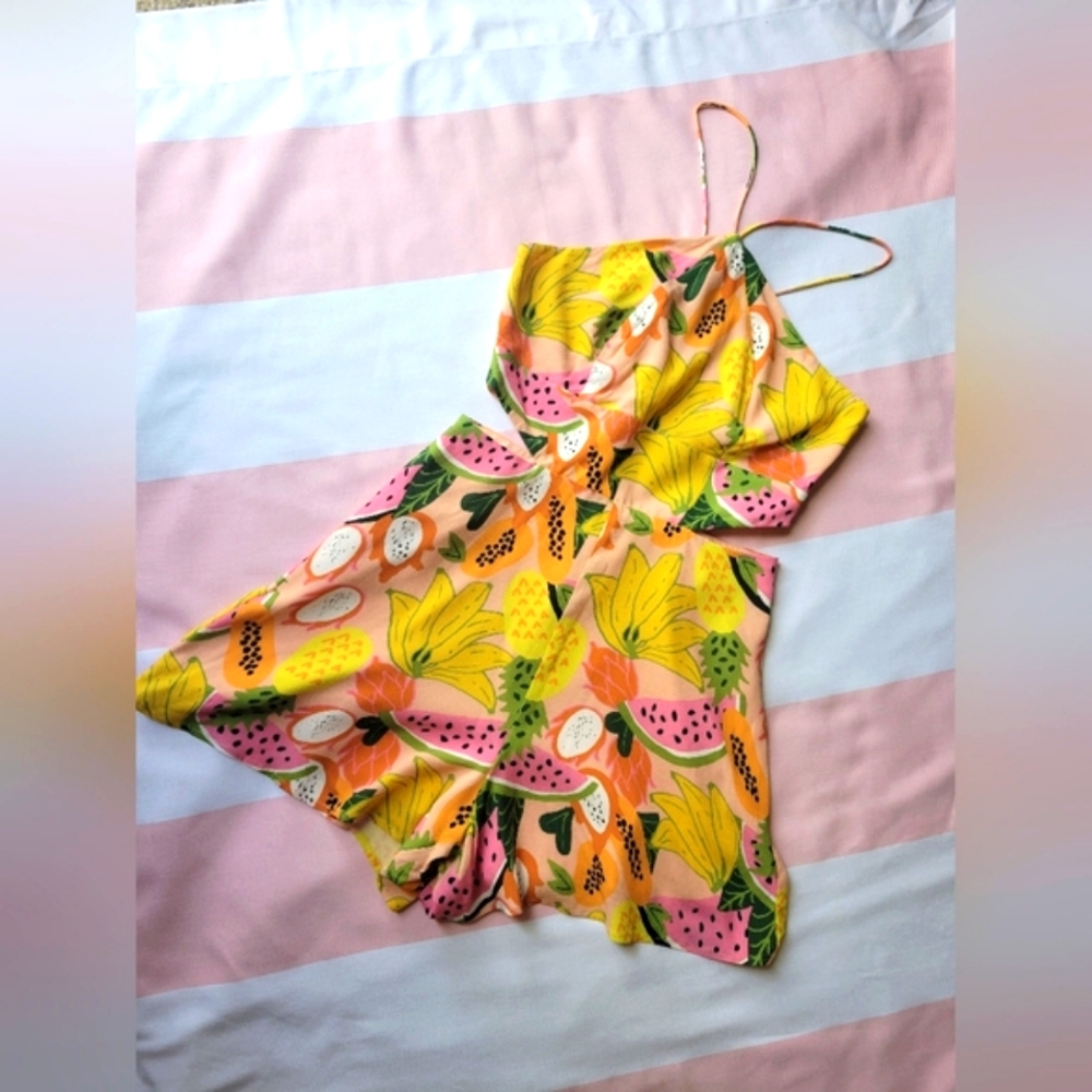Hutch Anthropologie Jeslyn Tropical Fruit Cutout Halter Romper SZ S